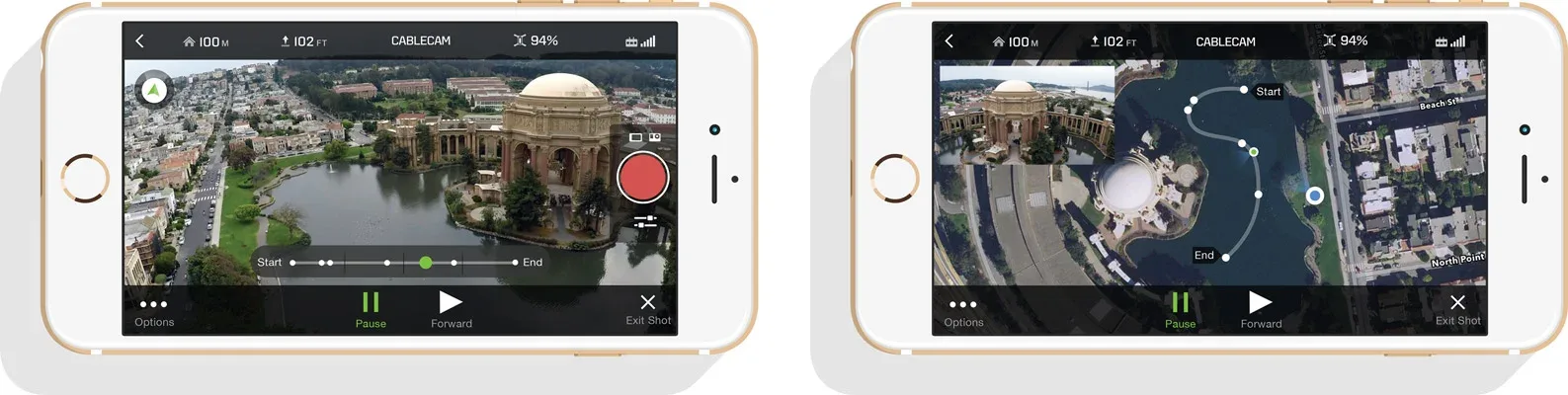 Multipoint cablecam feature in the 3DR Solo app