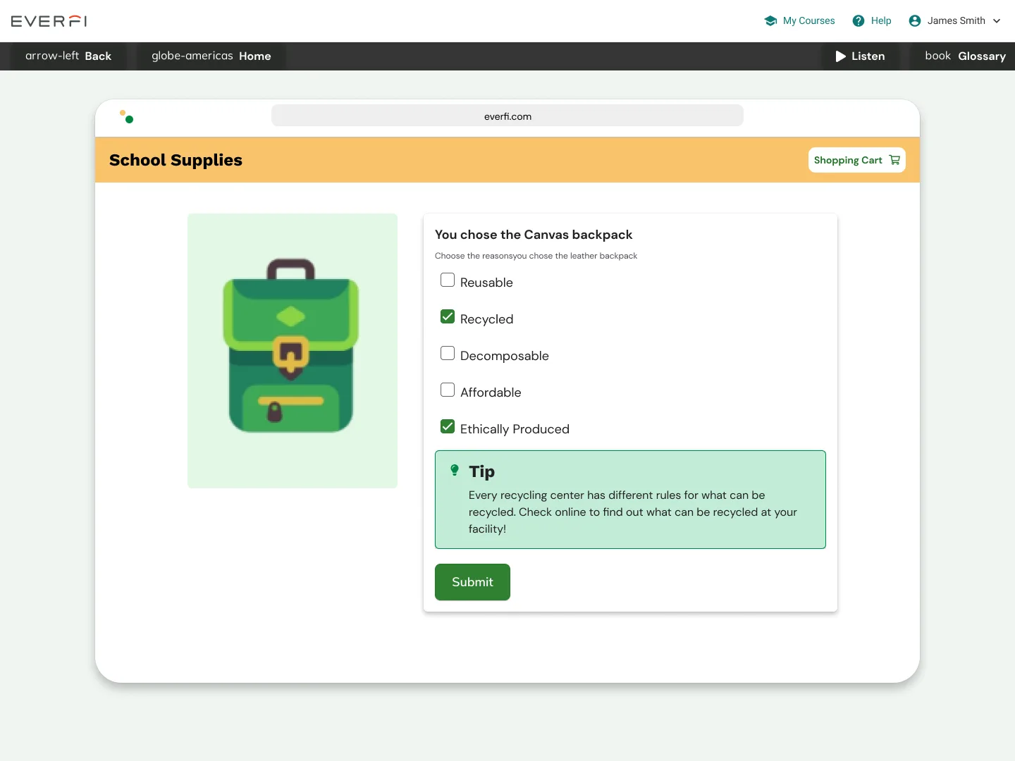 Proof of concept — assessment feedback page