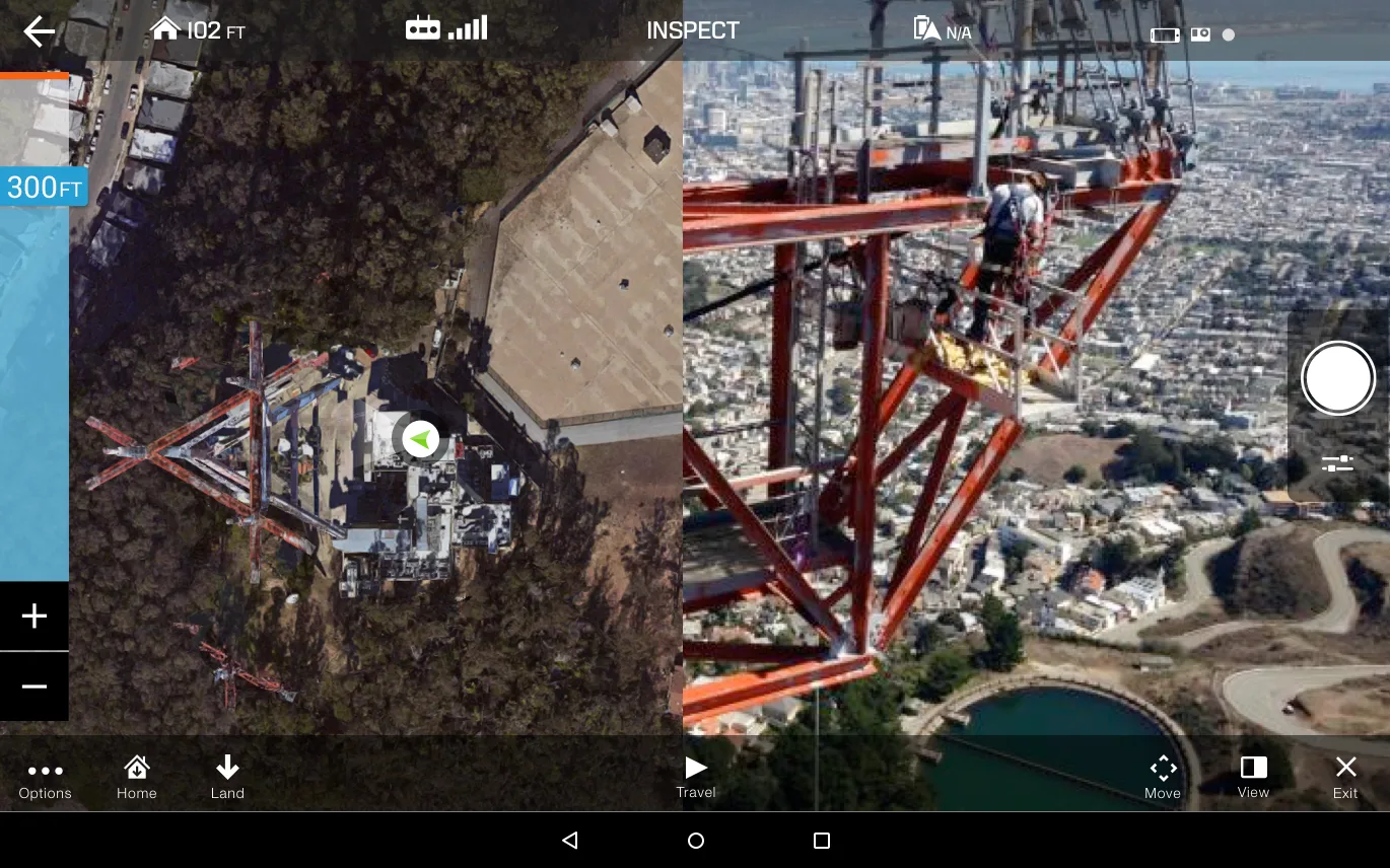 Split-screen view: navigation control and copter perspective, the default view